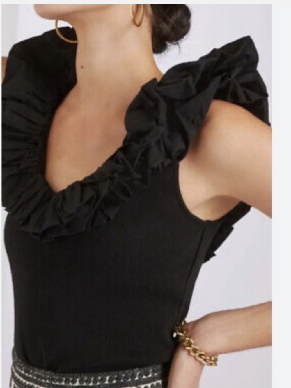 Anthropologie Maeve Black Ruffle Tank